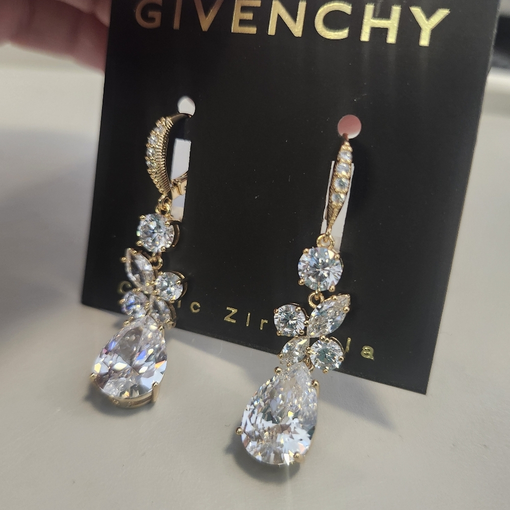 NWT Givenchy Cubic Zirconia Gold-Tone Cluster Triple Drop Earrings